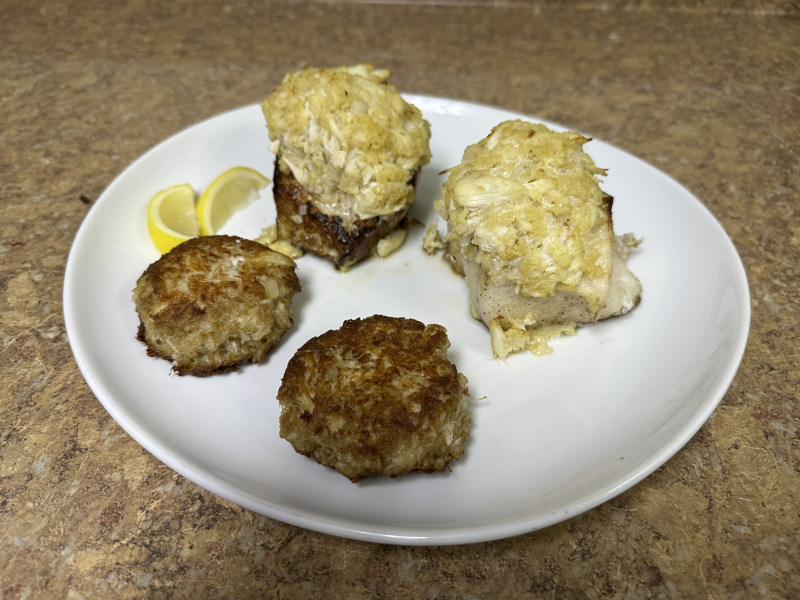 crab-topped chilean seabass plated